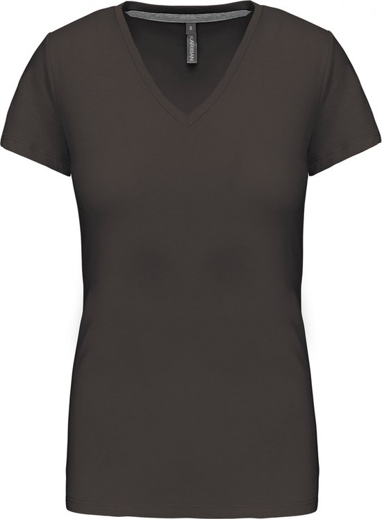 T-shirt Dames XXL Kariban V-hals Korte mouw Dark Grey 100% Katoen