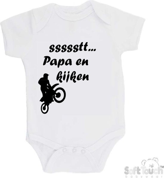 Barboteuse Soft Touch "sssstt... "Papa et moi regardons le motocross" Unisexe Katoen Wit/noir Taille 56/62