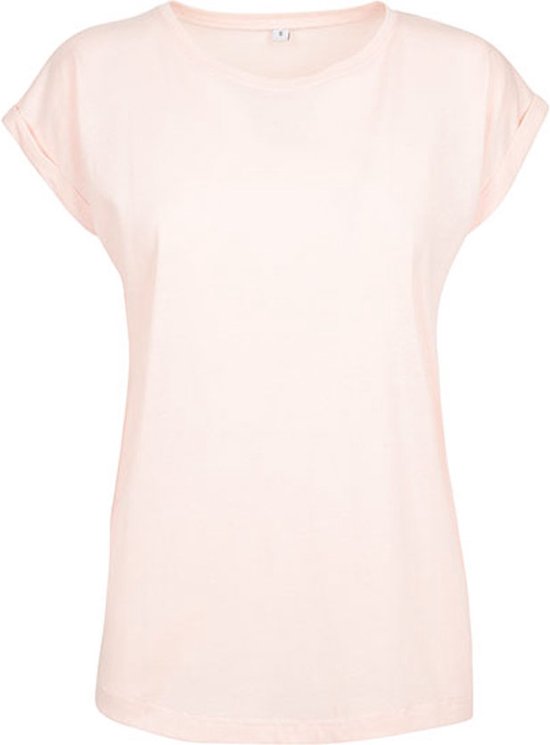 Damesshirt met ronde hals en omgeslagen mouw Pink - XS