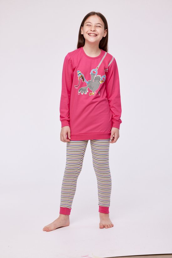 Woody pyjama meisjes - kalkoen - fuchsia - 232-10-POP-S/388 - maat 104