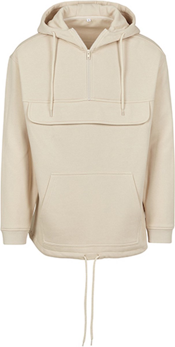Build Your Brand Sweat Pullover Hoodie met halve Rits Sand Creme