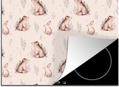 KitchenYeah® Inductie beschermer 71x52 cm - Winter - Patronen - Konijn - Beer - Kookplaataccessoires - Afdekplaat voor kookplaat - Inductiebeschermer - Inductiemat - Inductieplaat mat