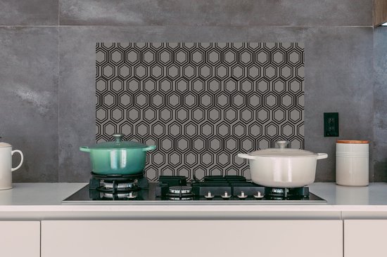 Spatscherm keuken 80x55 cm - Kookplaat achterwand patronen - Grijs - Luxe - Zwart - Muurbeschermer - Spatwand fornuis - Hoogwaardig aluminium