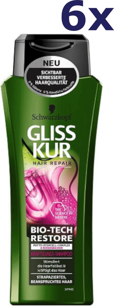 6x Gliss-Kur Shampoo - Bio-Tech Restore 250 ml
