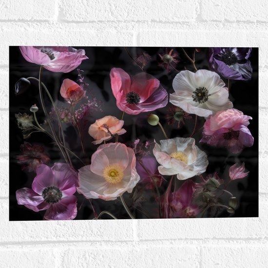Muursticker - Boeket van Stilleven in Witte en Roze Kleuren - 40x30 cm Foto op Muursticker