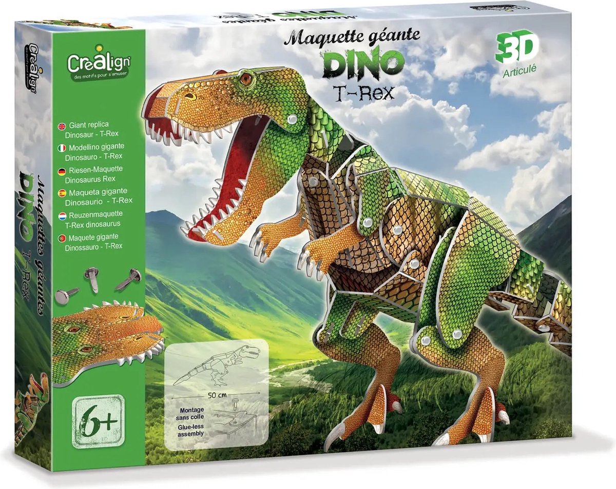 Dino T-Rex 3D - 50 cm - Knutselen - Knutselpakket - knutselpakketten - Knutselen meisje - Knutselen jongens - Knutseldoos - Knutselspullen - Crealign Dino Bouwset