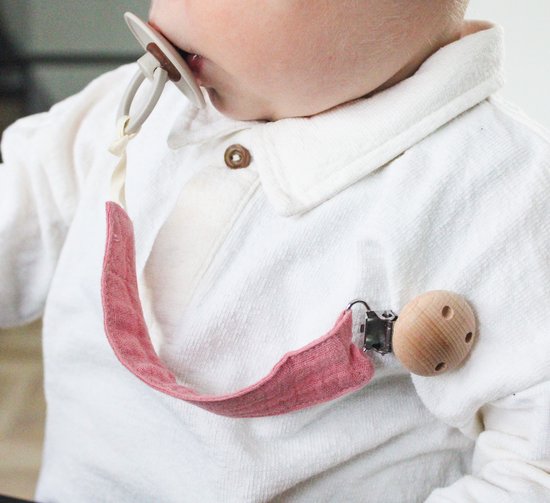 Speenkoord - katoen - Roze kleur - houten knop - fopspeen - accessoires baby - speenketting - baby - kraamcadeau - stof - speenkoord jongen - speenkoord meisje - speenkoord katoen van Merkloos — afbeelding 5
