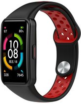Siliconen Smartwatch bandje - Geschikt voor Huawei Band 6 sport bandje - zwart/rood - Strap-it Horlogeband / Polsband / Armband