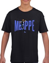 Mbappe - kylian - PSG - - Kinder T-Shirt - Zwart text blauw - Maat 122 /128 - T-Shirt leeftijd 7 tot 8 jaar - Grappige teksten - Cadeau - Shirt cadeau - Mbappe - 10 - kylian - PSG - voetbal - korte mouwen -