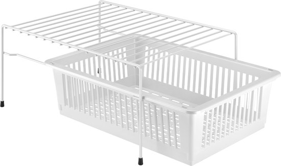 Under Sink Organizer Organizer Keukenkast Wastafelonderkastjes Badkamer SUMAITech Onder De Wastafel Rek Metaal, 2 Etages Spoelkastorganizer, Onderkast-organizer, Uittrekbaar, Voor Keuken, Onderkasten Badkamer, Wit Wastafelonderkast Met Wasbak Metalen