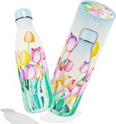 IZY Drinkfles - Prints - Tulpenveld - Inclusief donatie - Waterfles - Thermosbeker - RVS - 12 uur lang warm - 500 ml