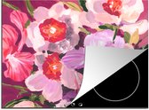 KitchenYeah® Inductie beschermer 60x52 cm - Roze - Orchidee - Bloemen - Kleuren - Botanisch - Kookplaataccessoires - Afdekplaat voor kookplaat - Inductiebeschermer - Inductiemat - Inductieplaat mat