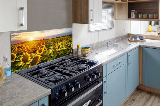 Spatscherm keuken 90x45 cm - Kookplaat achterwand Bloemen - Zonnebloem - Lucht - Muurbeschermer - Spatwand fornuis - Hoogwaardig aluminium