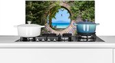 Spatscherm keuken 70x30 cm - Kookplaat achterwand Strand - Doorkijk - Tropisch - Strandstoel - Muurbeschermer - Spatwand fornuis - Hoogwaardig aluminium