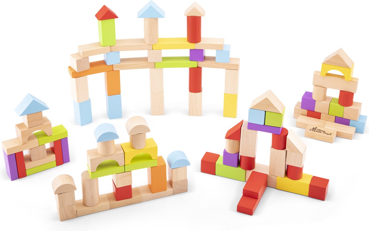 Woet® Houten Bouwblokken Set - 100-delige Blokkendoos - FSC - Educatief Speelgoed - Stimuleert Creativiteit - Vanaf 18 Maanden — afbeelding 5