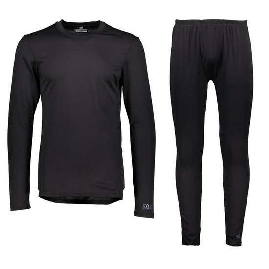 Zwart Catmandoo set met langemouwshirt en broek, met logo op beide kledingstukken.