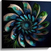 Canvas - Bloem in Blauw en Groen Tinten - 60x60 cm Foto op Canvas Schilderij (Wanddecoratie op Canvas)