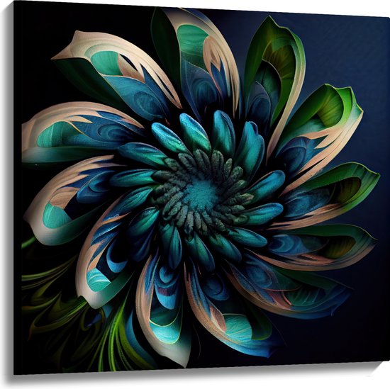 Canvas - Bloem in Blauw en Groen Tinten - 100x100 cm Foto op Canvas Schilderij (Wanddecoratie op Canvas)