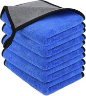Jumada's Premium Auto Droogdoeken | 5 STUKS | Verdikte Tweelaagse Handdoek | Krasvrij | Microvezel Doek | Poetsdoeken voor Auto's | BLAUW EN GRIJS | 40*40cm