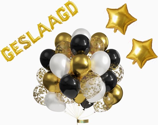 Luna Balunas Geslaagd Ballonnen Set Goud Zwart Folieballonnen Diploma Rijbewijs