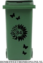 Container Sticker zonnebloem / vlinders met huisnummer zwart | Kliko | Rosami