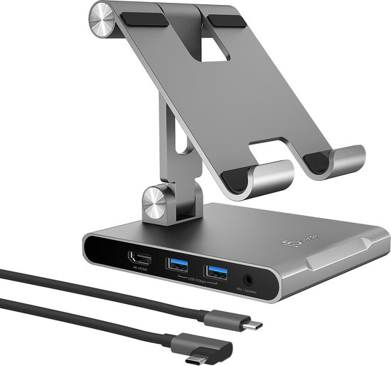 Foto: J5create standaard onder meerdere hoeken met dockingstation voor ipad pro