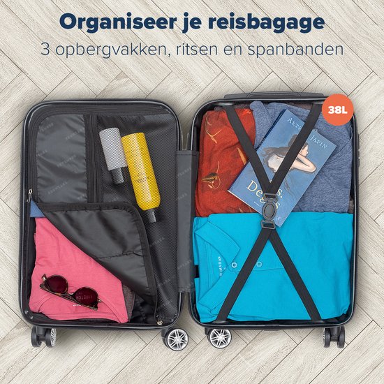 TRVLMORE Handbagage Koffer - 38L - Cijferslot - Lichtgewicht - Trolley - 54x34x20cm - Past binnen 55x40x20 cm - Zwart