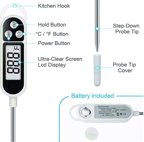 TFA Dostmann Thermo Jack Gourmet Profi-Küchenthermometer, 30.1060, Einstichthermometer BBQ