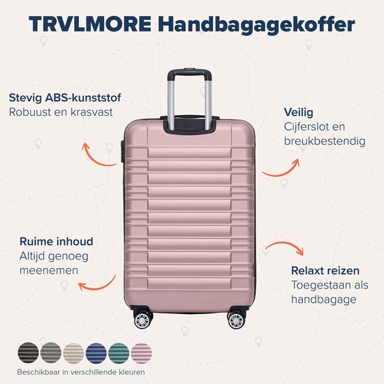 TRVLMORE Handbagage Koffer - 38L - Cijferslot - Lichtgewicht - Trolley - 54x36x20cm - Past binnen 55x40x20 cm - Roségoud
