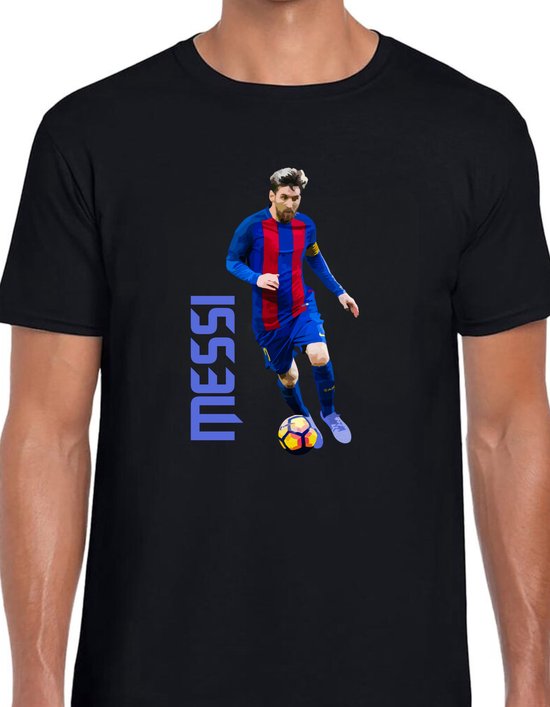MESSI THE GOAT Uniseks T-Shirt - Zwart text blauw - Maat L - Korte mouwen - Ronde hals - Normale pasvorm - Lionel Messi - Voetbal - Voor mannen & vrouwen - Kado