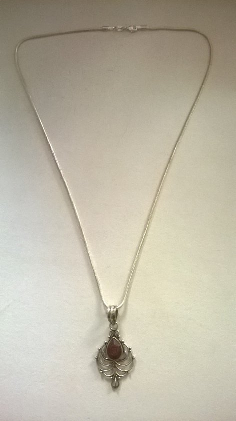 Gemstones-silver-natuursteen ketting zilver 925-hanger robijn 4 x 2,5 m in zilver 925 12 g 55 cm