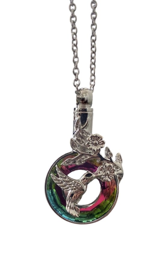 Bijoux by Ive - Pendentif en frêne avec chaîne - Cercle multicolore - Fleurs - Colibri - Bijoux en frêne