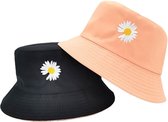 Bucket hat - Bloem - 2 in 1 - Dames - Heren - Zonnehoedje - Vissershoedje - Vissers Hoed - Dubbel - Oranje - Zwart