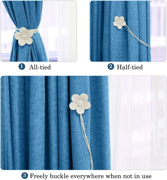 2 Paires Attaches Rideaux Magnétiques Œil-de-Chat - Boucles Décoratives Sans Perçage 35 Cm