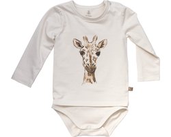 MXM Baby Romper Longsleeve- Off White- Print- giraffe- Katoen- Lange mouwen- drukknopen- Maat 56