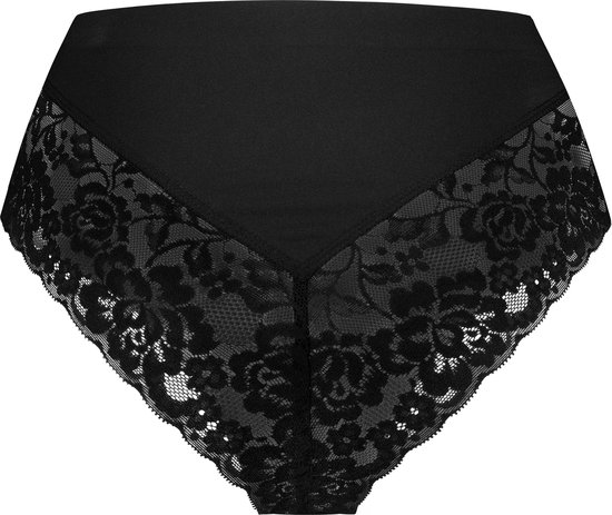 Zwarte high waist brazilian met bloemenpatroon in de kant.