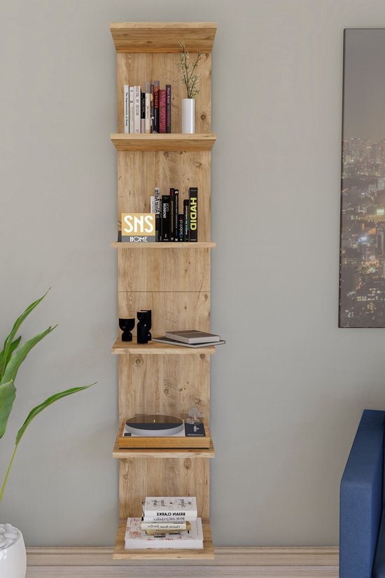 Wandmontage Boekenkast - Wandplank - Decoratieve Plank - Esthetisch Ontwerp - Pijnboom/Grenen - 180 x 35 x 30 cm - 6 Planken