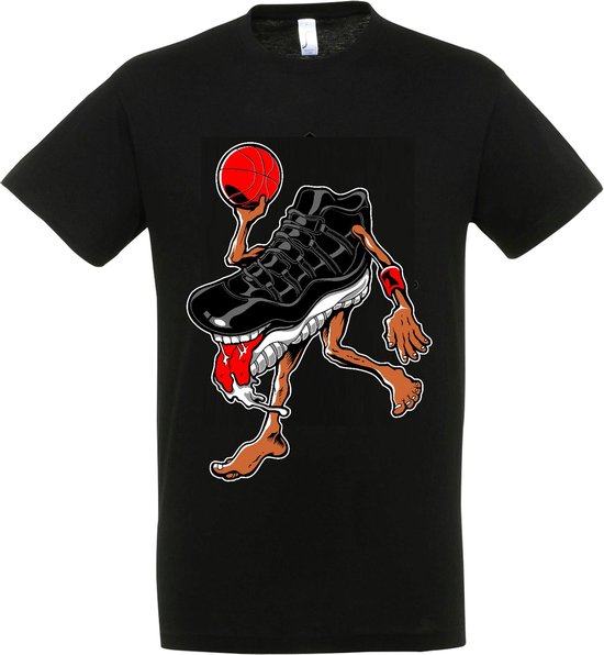 T-Shirt 1-124 Zwart cartoon schoen met basketbal - 3xL, Zwart