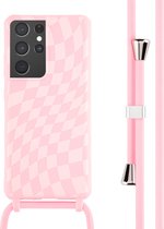 iMoshion Hoesje Geschikt voor Samsung Galaxy S21 Ultra Hoesje Met Koord - iMoshion Siliconen design hoesje met koord - Roze / Retro Pink