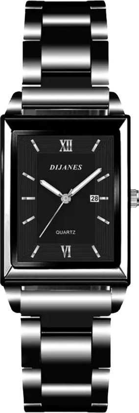 Hidzo Horloge - DIJANES - Zwart - Dames - Heren - Analoog - Staal - Ø30mm - Datumaanduiding