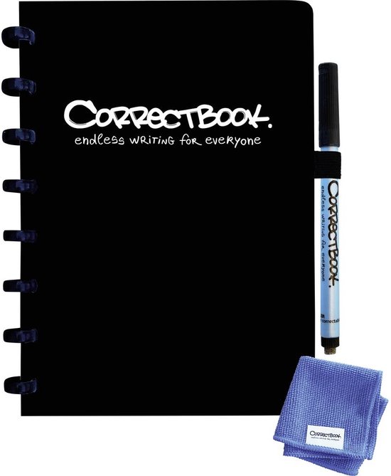 Whiteboard notitieblok / schrift - Correctbook - A5 - Gelijnd - Zwart - Correctbook