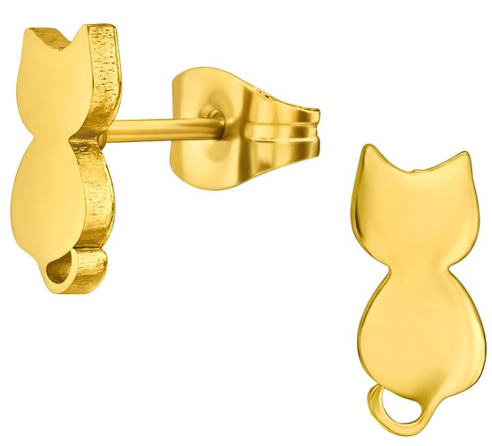 CS Joy - Kat poes oorbellen - Chirurgisch staal - 5 x 10 mm - ip/pvd gold plated