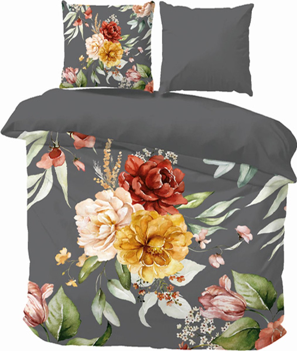 iSleep Dekbedovertrek Simone - Litsjumeaux - 240x200/220 cm - Donker Grijs