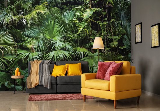 WallArena - Vlies Fotobehang Jungle, 368 x 254 cm - Fotobehang - Behang - voor Woonkamer Slaapkamer - Vliesbehang Wandbehang Behang 3D Effect - incl. Lijm - Plant