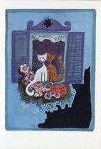 Rosina Wachtmeister - Vintage dubbele kaarten - Katten in het raam - Set van vijf dubbele kaarten met eco-katoen enveloppen