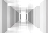Fotobehang - Vlies Behang - Witte 3D Tunnel naar het Licht - 184 x 254 cm
