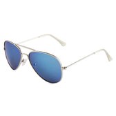 Fako Sunglasses® - Kinder Piloten Zonnebril HQ - Pilotenbril Kids - Piloot Zonnebril Kinderen - Zilver - Spiegel Blauw