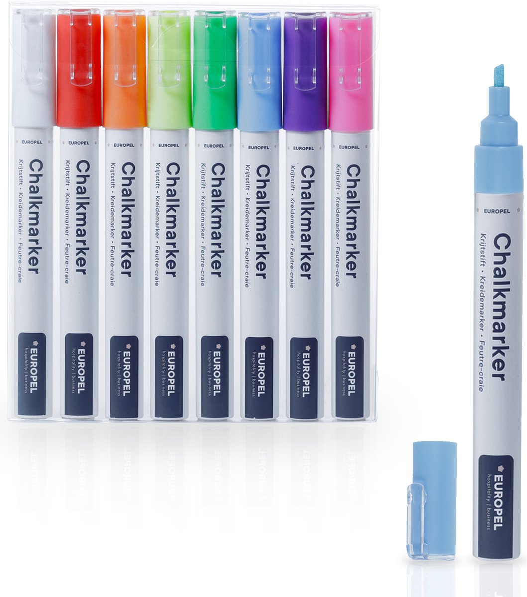 8 stylos à craie liquide couleurs vives. Accessoire écriture tableau