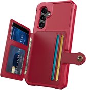 Casemania Hoesje Geschikt voor Samsung Galaxy A14 Rood - Luxe Back Cover met Pasjeshouder - RFID Bescherming - Wallet Case