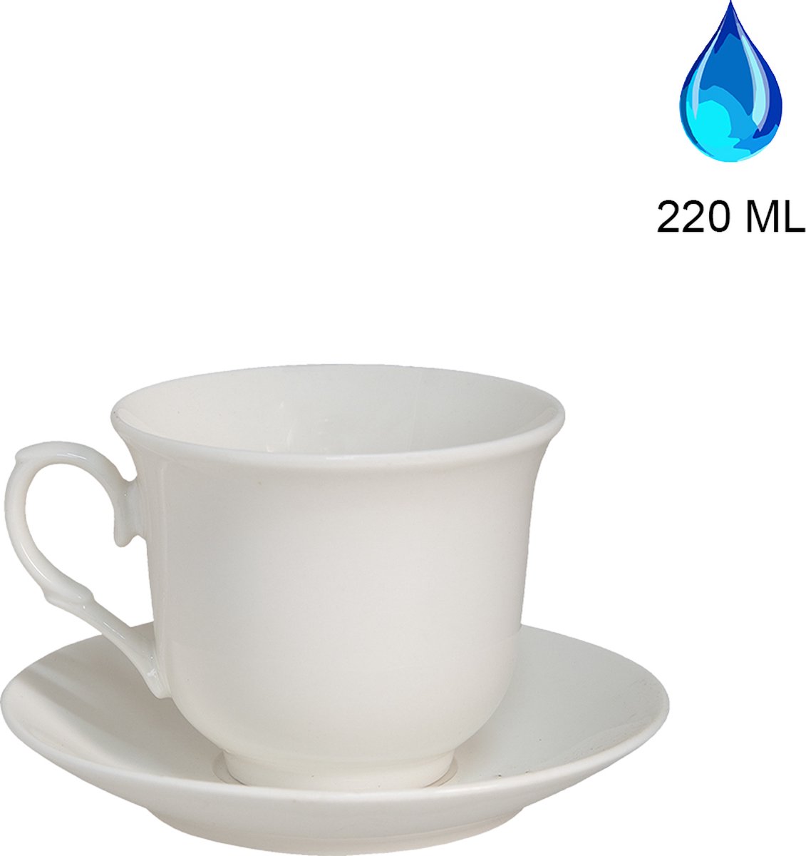 WHITELINE - Lot De 6 Tasses à Café Porcelaine 100ml + Soucoupes Bambou - Blanc